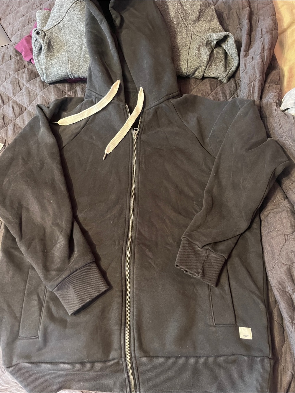 Vuori Black Full-Zip Hoodie with Contrast Drawcord